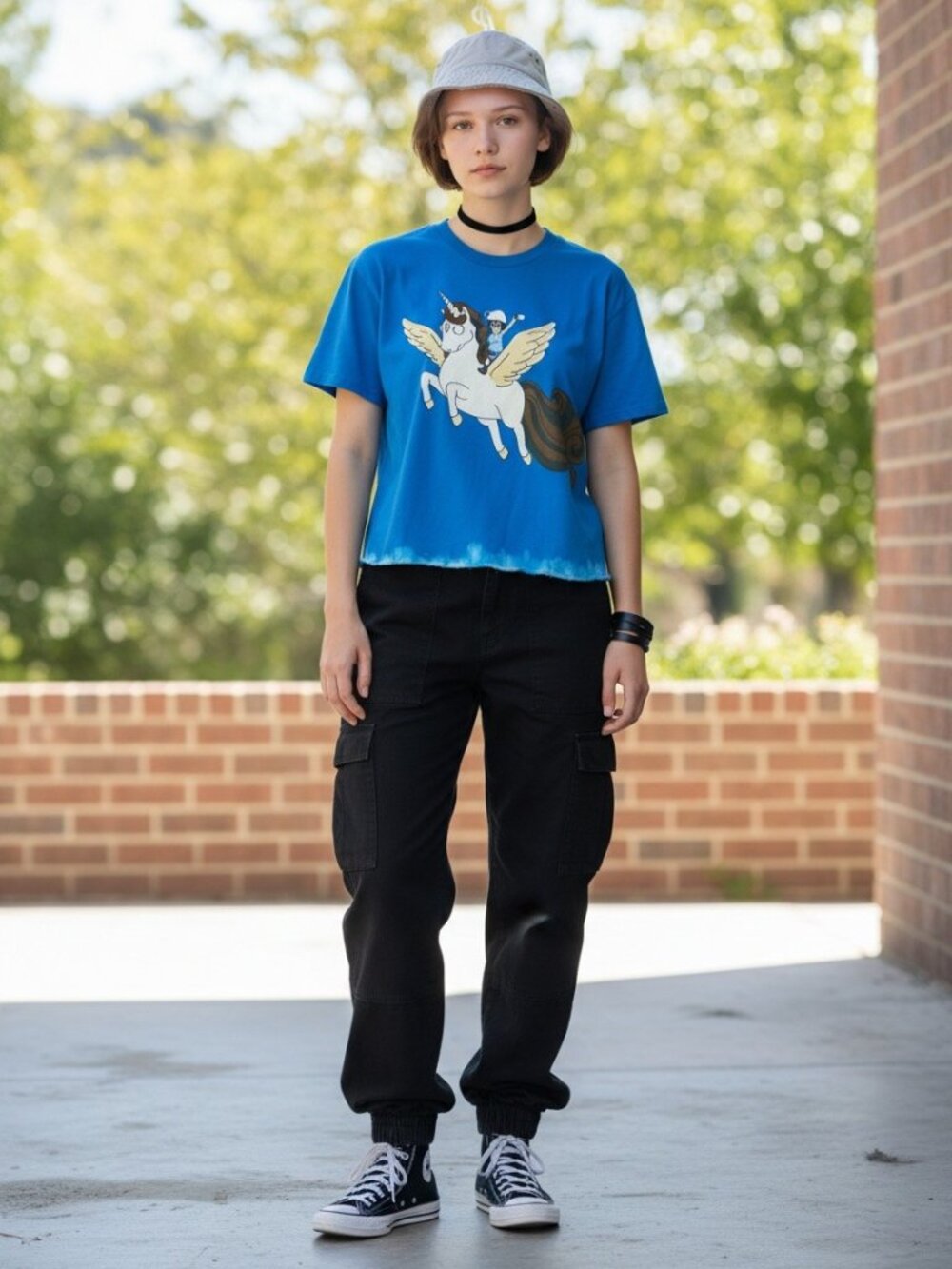 Bobs Burgers Tina Belcher Unicorn Graphic‎ Tee Blue Bleached Crop Top
